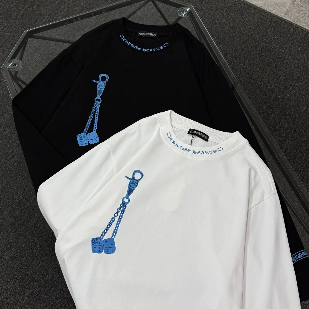 P190 Chrome Hearts 25 high-version long-sleeved fabrics made of 300 grams of high-density cotton, non-deformable, non-shrinking, complete with three labels, same style for men and women, process: digital printing, color: white, black SIZE: S-XL
